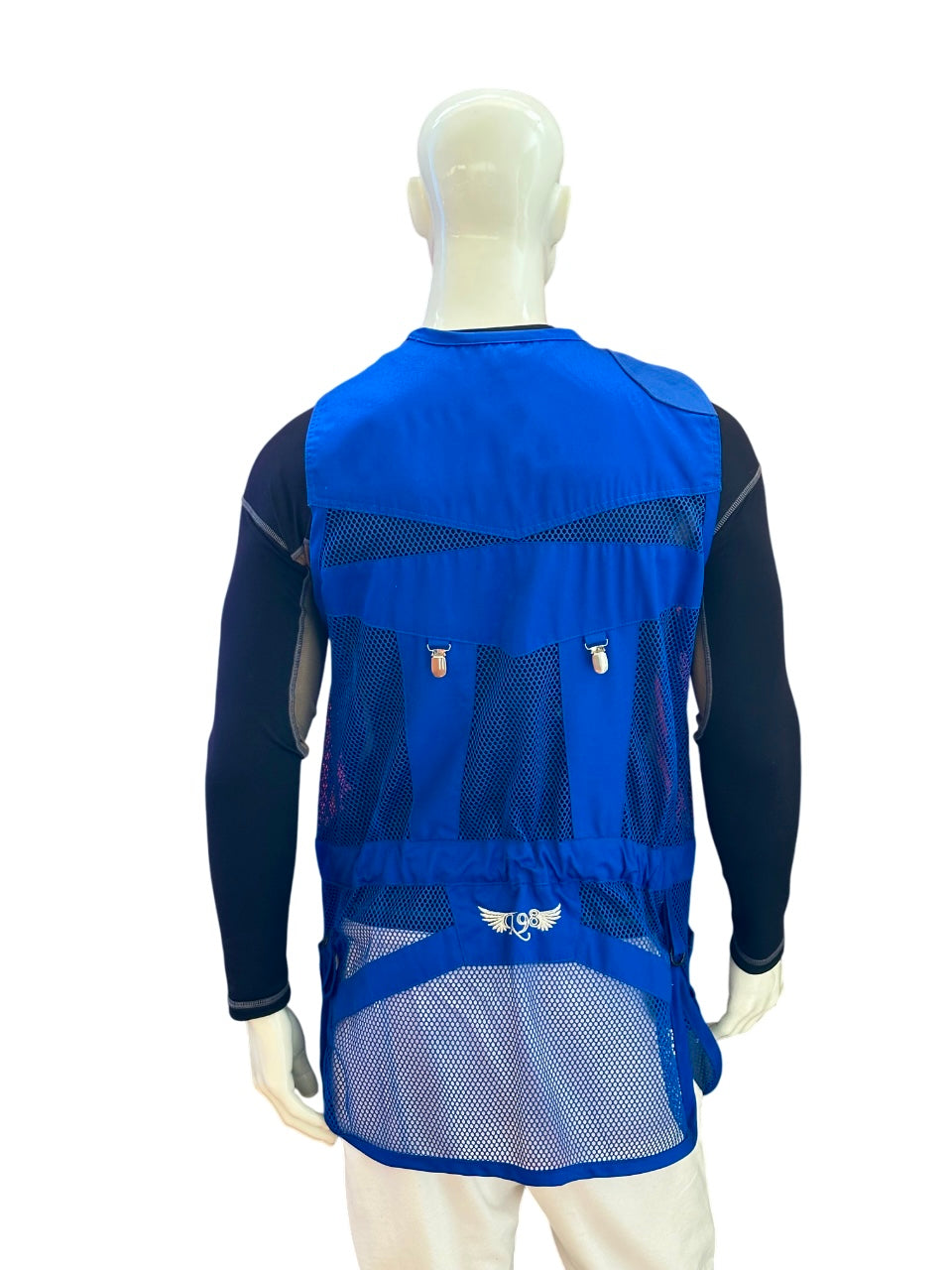 Retro del gilet da tiro K11 Trap Basic Blu, dettagli tasche posteriori
