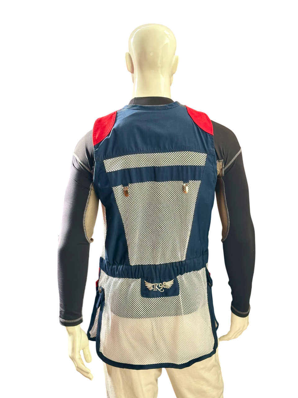 Gilet da tiro K98 K7 Double Classic vista posteriore, design italiano con doppia zona fucile in ecopelle