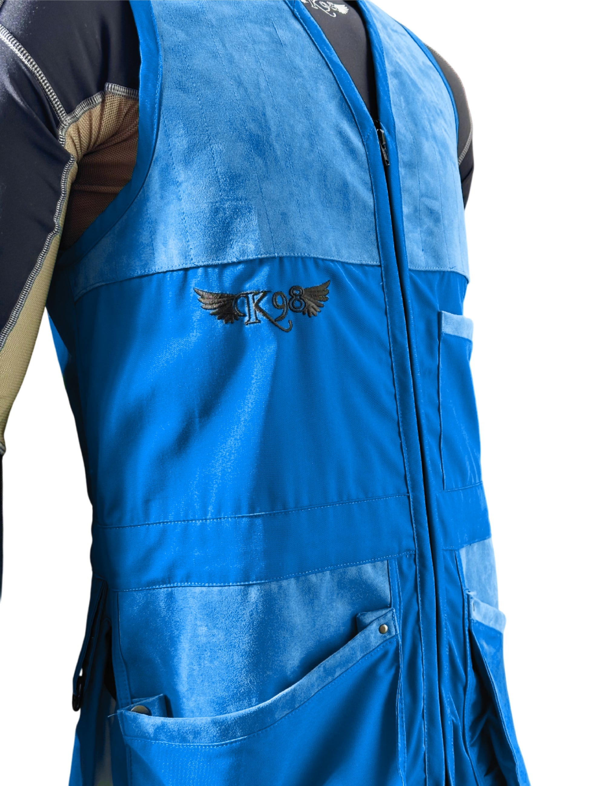 Zona fucile in ecopelle blue royal del gilet K98 K7 Double senza mesh, doppia protezione per spalla destra e sinistra​