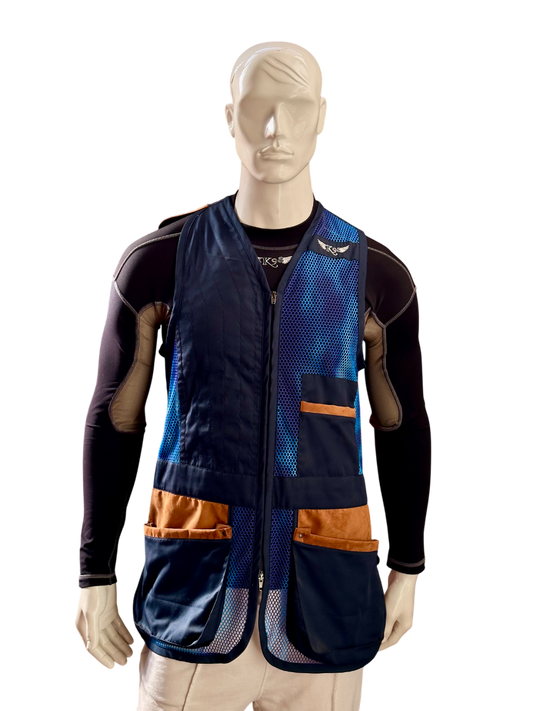 Gilet da tiro K98 K11 Trap Basic Blu vista frontale, design sportivo e funzionale​

