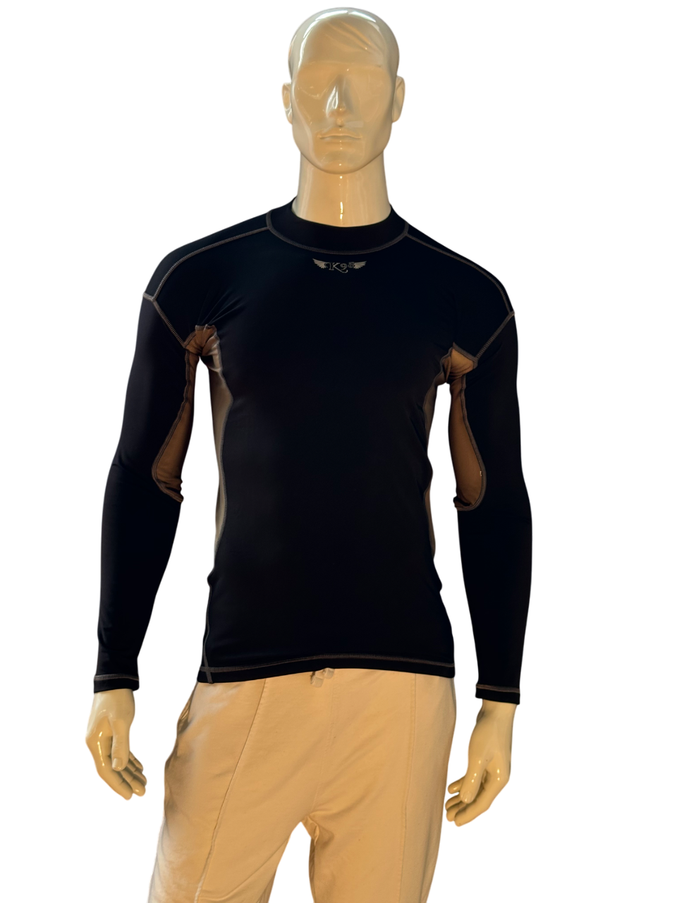 T-shirt termica nera da uomo K98, maniche lunghe, tessuto tecnico traspirante e aderente