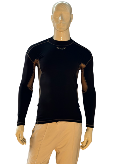 T-shirt termica nera da uomo K98, maniche lunghe, tessuto tecnico traspirante e aderente